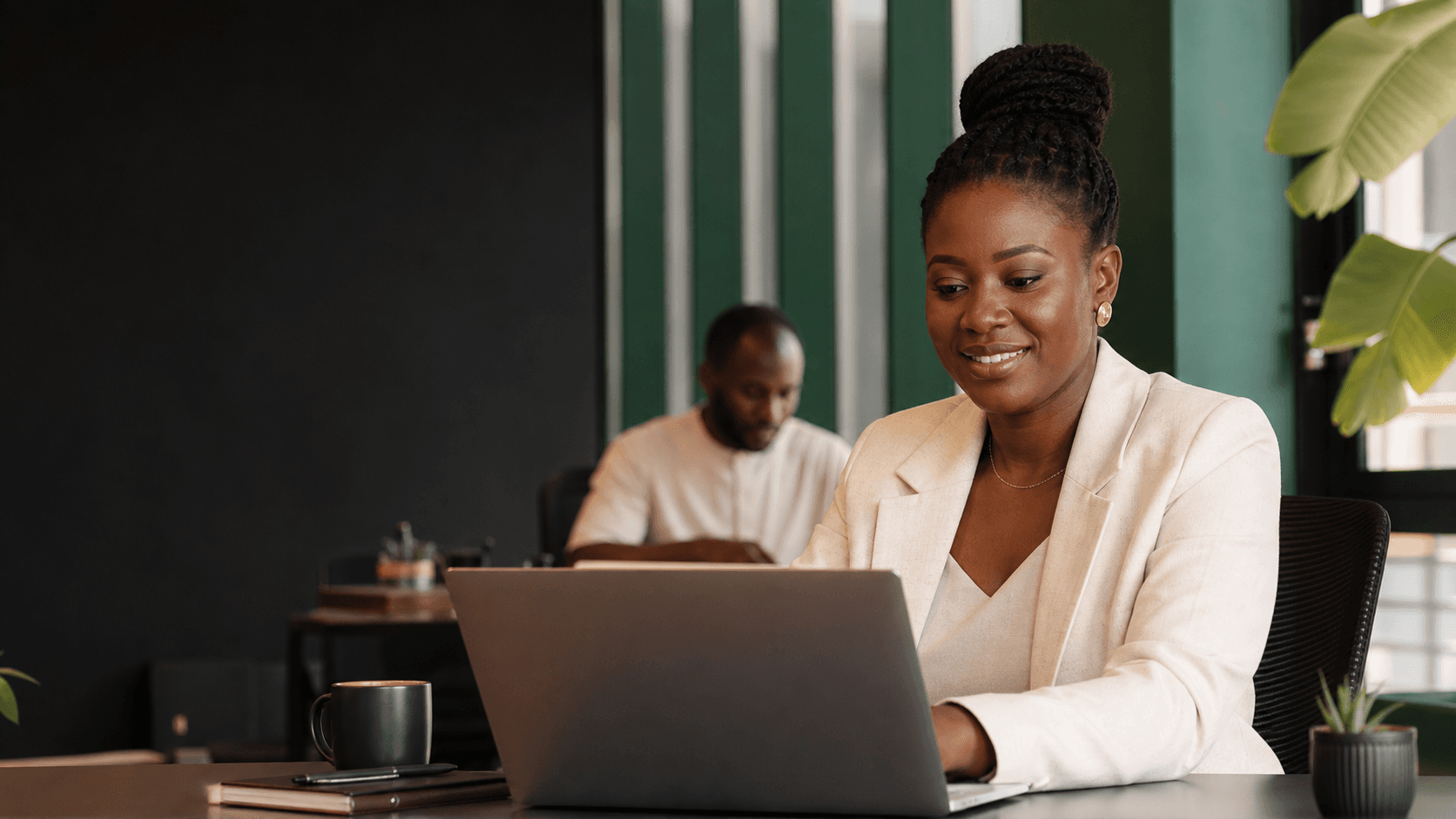 A recruiter reviewing candidate information in a modern office